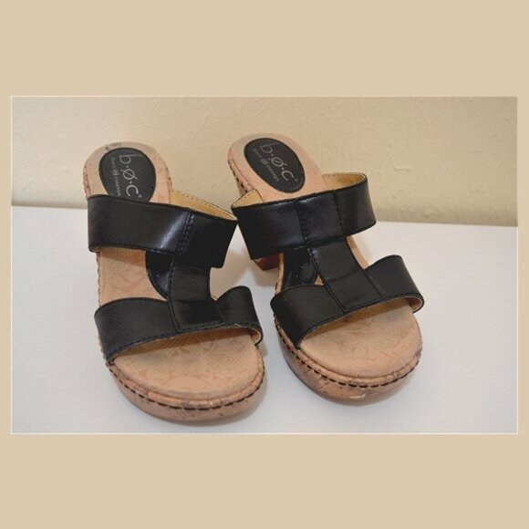 boc Shoes - Black Sandal Slides Wood Heel Size 6